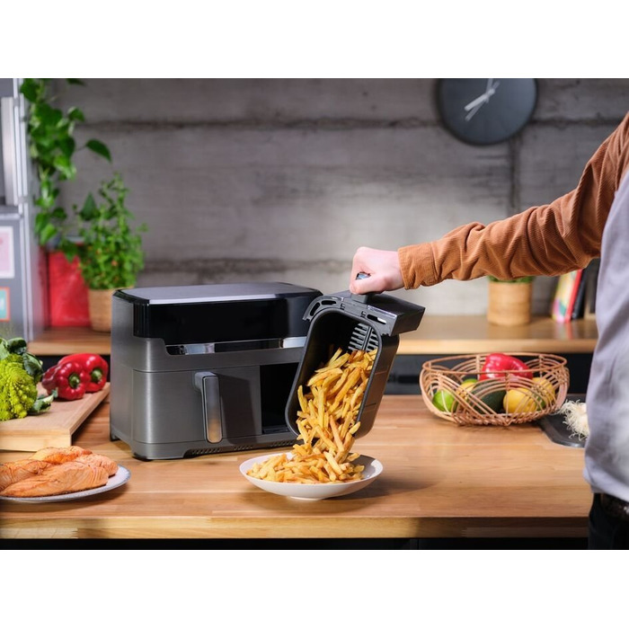 Tefal Мультипечь Dual EasyFry&Grill AirFryer, 2700Вт, чаша-5.2+3.1л, сенсорное управл., 2 чаши, гриль, пластик, черный
