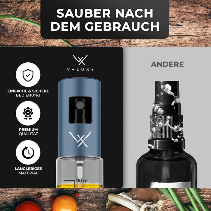 Масляний розпилювач VALUXE Premium Gold ОРИГІНАЛ - Надзвичайно точний флакон для розпилення олії з нержавіючої сталі та скла - Багатофункціональний розпилювач для олії - Стильні та круті кухонні гаджети (Royal Blue)