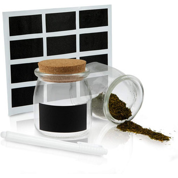 Набор баночек для специй HEYNNA / 12 баночек для специй 150 мл с пробковой крышкой, этикетки на меловой доске и меловая ручка/хранение специй с этикетками для специй/банками с пробкой