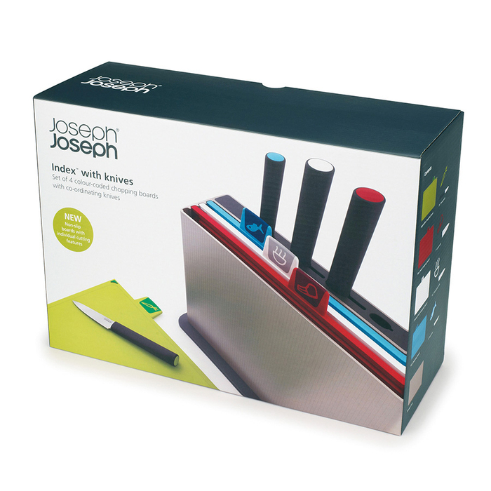 Набір обробних дощок з ножами, 11 х 32 х 33 см, металік, Index Joseph Joseph