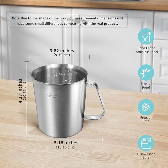 Мерный стакан 500 мл, нержавеющая сталь Vialex