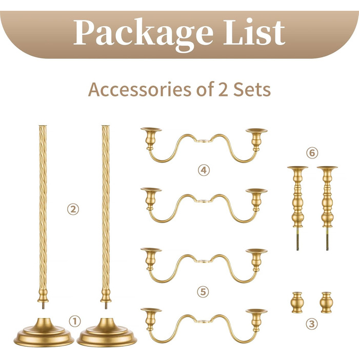 Золотий свічник-підсвічник для конічних свічок - вінтажний металевий свічник-підставка для свічок для весільного столу, прикраса вітальні, обіднього столу, журнального столика, бічного столика, різдвяного столика (2, золото-71 см), 88