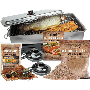 Коптильная из нержавеющей стали 43 x 27 x 20 см Deluxe Angel-Berger с треской для копчения 300 гр в подарок!