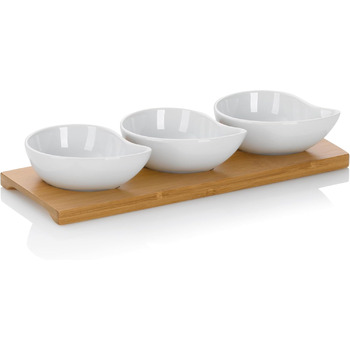 Набір мисок kela Philipa, 4 предмети, порцеляна, білий, основа з бамбука, квадрат, 12261