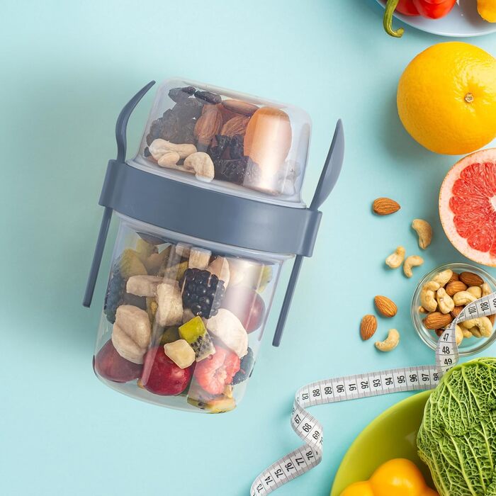 Стаканчик для йогурту IDOBY з ложкою та виделкою, набір з 4 шт. , 650 мл, 100 без бісфенолу А. Практичний стаканчик для пластівців, багаторазовий стаканчик для сніданку, ідеально підходить для школи та офісу.