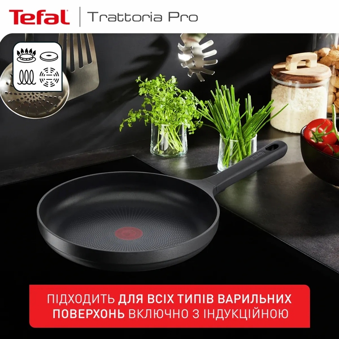 Tefal Сковорода Trattoria Pro, 24см, алюміній, бакеліт, чорний