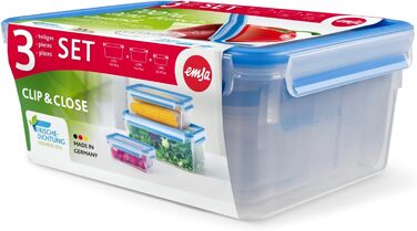Набір контейнерів для зберігання продуктів EMSA Clip & Close, прямокутні, 5 x 0,8 л, коробки для зберігання, 100 герметичні, придатні для миття в посудомийній машині, морозильної камери та мікрохвильової печі, прозорі, сині, зроблені в Німеччині, N10307 (