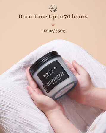 Ароматичні свічки M&SENSE з кавою у скляній банці з 2 гнітами 330 г, час горіння 70 годин, свічка з натурального соєвого воску для спальні, кухні, декору дому, подарункова свічка для чоловіків та жінок, смажена кава (біла лінива)