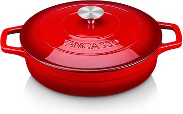 Чавунна овальна емальована каструля Vancasso об&39ємом 6 л з кришкою, поживна та смачна для дому, ресторану, готелю, духовки, 30 x 13 см (червона, 28 x 7 см)