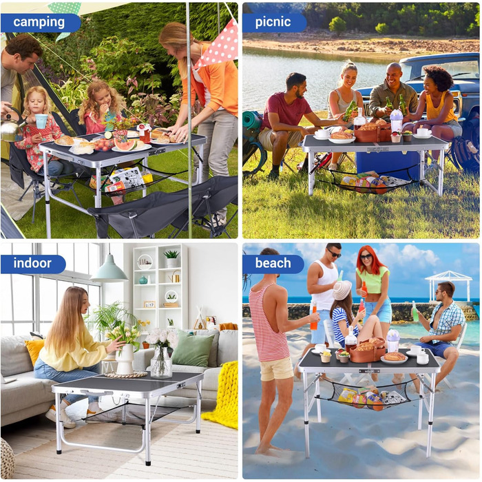 Складаний кемпінговий стіл з 2 рівнями висоти 90 х 60 см чорний Sportneer