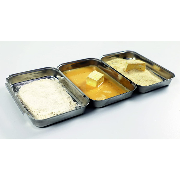 Панірувальна станція APS, 3 предмети - професійний набір для панірування, що складається з 3 з'єднуваних мисок з нержавіючої сталі (кожна 18 x 15,5 см) / компактна штабельована / придатна для миття в посудомийній машині