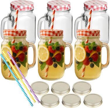 Набор из 6 стаканов для питья с крышкой 450 мл красный gouveo