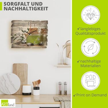 Настінний декор настінний годинник без цокання з дерева радіогодинник безшумний прямокутний 40x30 см їжа бакалія спеції трави лимон чилі вінтажний сільський U1RK трави (мило, кварцовий годинник)