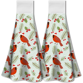 Набір з 2 різдвяних кухонних рушників 31,5 x 34,5 см з петлею для підвішування, Різдвяні пташки WADORN