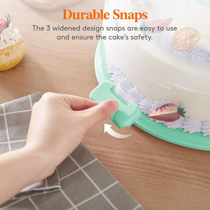 Контейнер для торта 27 см з кришкою та ручкою, зелений Lifewit