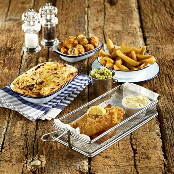 Страва емальована, 20х15х4, 5 см біла з синім обідком, GenWare