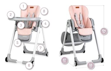 Дитячий стільчик для годування з 4 колесами та функцією гальма від 6 місяців Momi