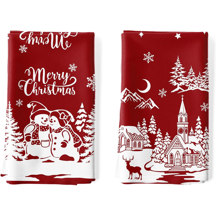Набір із 4 кухонних рушників Arquiel, зимові різдвяні ялинки, декоративні різдвяні кухонні рушники, 100 бавовняні, абсорбуючі, подарунок на новосілля, 48 см x 70 см (Сніговик, 48 см x 70 см, набір із 2 шт.)