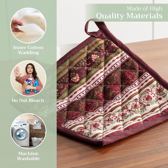 Рукавички для духовки Maison d&39 Hermine, підставки для каструль, 100 бавовна, термостійкі кухонні рукавички, рукавички для духовки (19 см x 33 см) та підставки для каструль (20 см x 20 см) для приготування їжі, Morzine - Рукавички для духовки на День по