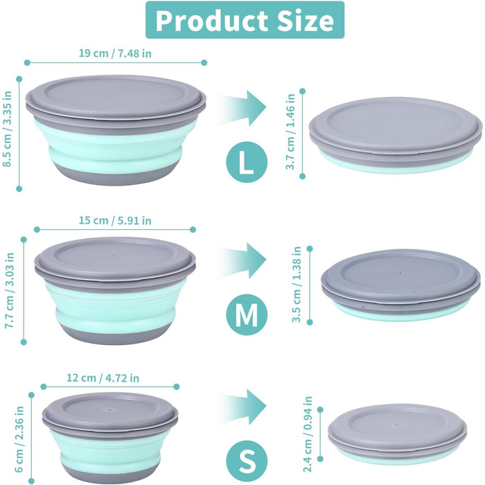 Складана миска з кришкою 3 шт Goxiry