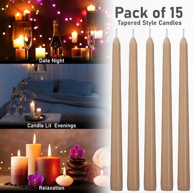 Набір свічок DECO EXPRESS Taper з 6, 10, 15 або 50 шт. , тривалий час горіння до 8 годин, без запаху (капучино - упаковка з 15 шт. , комплект з 15 предметів)