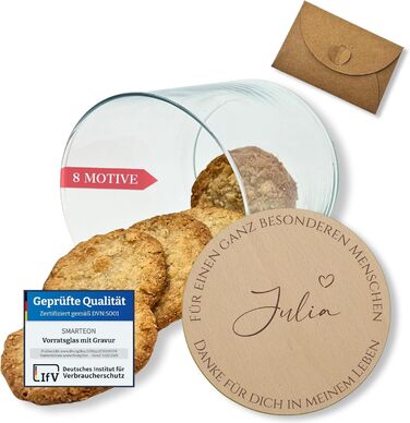 Персоналізовані банки для зберігання з кришками, невеликі подарунки, персоналізовані банки для печива, подарунки з подякою, дерев&39яні кришки з гравіюванням, персоналізовані подарунки, подарунки з подякою (Дизайн 2, 880 мл)