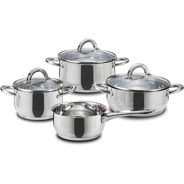 Набір з 4 каструль з нержавіючої сталі зі скляними кришками Linnuo