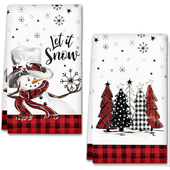 Набір з 2 різдвяних кухонних рушників Сніговик, Ялинки 43 x 66 см YAXZIM