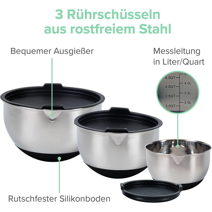 Набір страв для змішування 3 шт. з кришкою Coninx