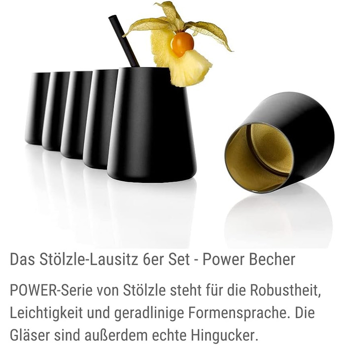 Набір склянок 380 мл, 6 предметів, чорний/золотистий Power Stölzle Lausitz