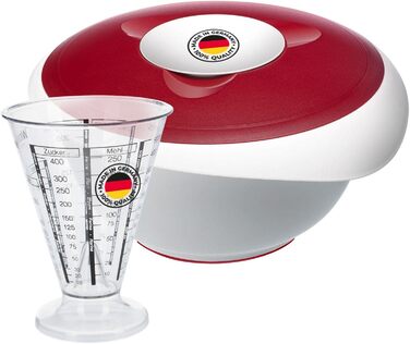Миска для випічки Westmark 3,5 л - з носиком - кришка з двох частин - миска для змішування без бісфенолу А, нековзна та придатна для миття в посудомийній машині (червона/біла) (біла/червона, набір із мірною чашкою)