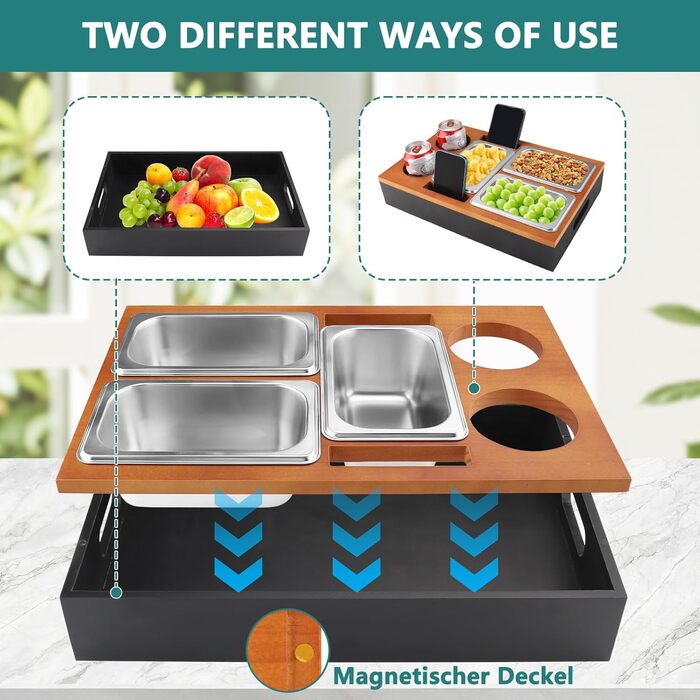 Снек-бокс з 3 мисками для снеків, 2 підставками для чашок та тримачем для мобільного телефону, чорний Foydream