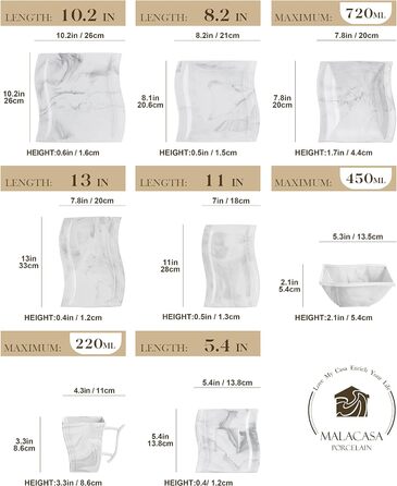 Серія Flora, 30 шт. Мармуровий порцеляновий набір посуду комбінований столовий сервіз з 6 кавовими чашками, 6 блюдцями, 6 десертними тарілками, 6 суповими тарілками та 6 плоскими тарілками (сірий, 56 шт. мармуровий посуд)