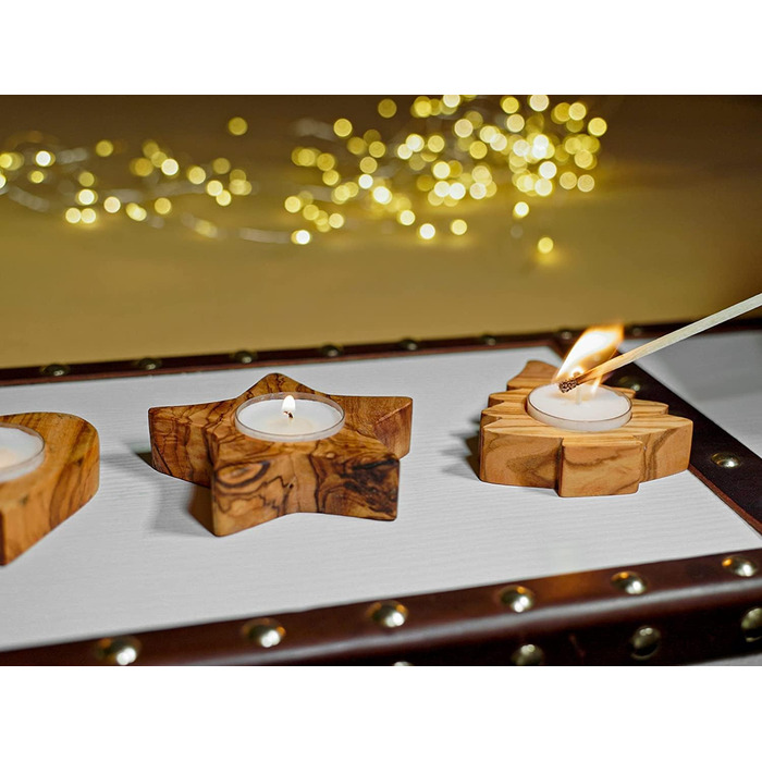 Високоякісні підсвічники в сільському стилі з ексклюзивного оливкового дерева Набір з 3 шт. - Ручна робота - Підсвічник до Дня Святого Валентина з дерева - Тримач для чайної свічки - Прикраса столу - Прикраса для дому (набір з 3 шт. )