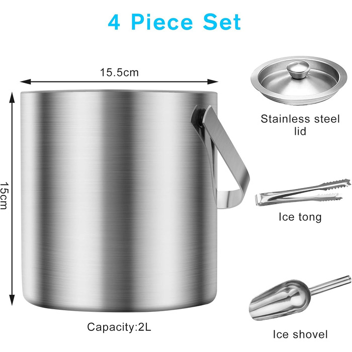 Відро для льоду 1,6 л з кришкою, совком та щипцями для льоду GMGXX