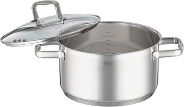 Універсальний набір каструль RSLE CHARM високої якості з 3 каструлями та 1 каструлею, нержавіюча сталь 18/10, скляна кришка, внутрішня вага, підходить для індукційних плит, можна мити в посудомийній машині (24 см, каструля)