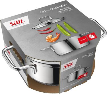 Набір посуду Silit Extra Cook каструлі 12/14 см зі скляною кришкою, внутрішньою мірною шкалою, широким обідком для зручного зливання, з нержавіючої сталі Crominox, для невеликих порцій, компактно складаються, запобігають розтіканню (каструля для смаження,