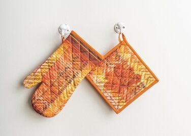 Рукавички для духовки Maison d&39 Hermine, Прихватки для каструль, 100 бавовна, термостійкі кухонні рукавички, рукавички для духовки (19 x 33 см) та прихватки для каструль (20 x 20 см) для приготування їжі, Morzine - Рукавички для духовки (19 x 33 см) та 