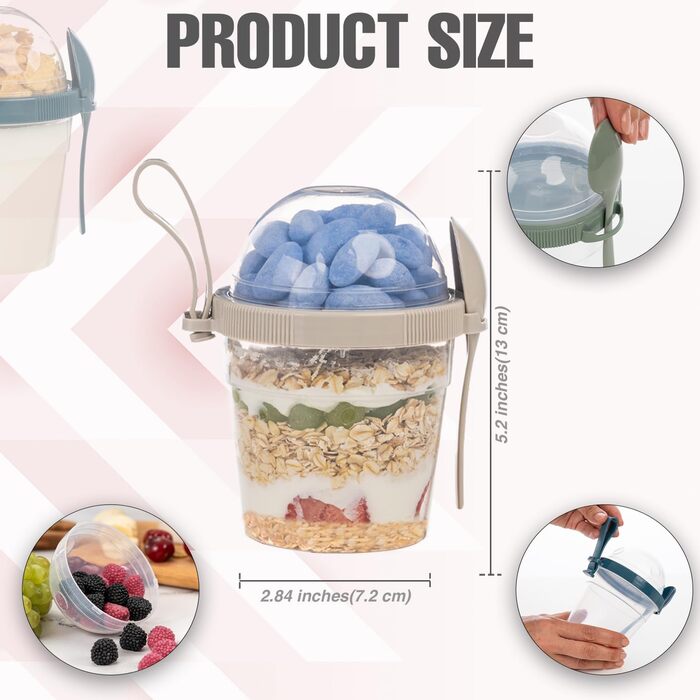 Стаканчики для йогурту з пластівців EYNEL на ходу з кришкою та ложкою, багаторазові пластикові парфе, молочний сніданок, хрусткі пластівці, вівсянка, смузі, перекус, чаша (набір 4 кольорів з ручкою)