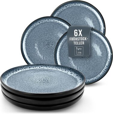 Набір посуду з керамограніту 6 персон Ibiza 24 шт. - Середземноморський набір посуду, посудомийна машина, мікрохвильова піч і захист від подряпин - Набір мисок і тарілок - Посуд Pure Living Black в димчасто-блакитному кольорі (6x))