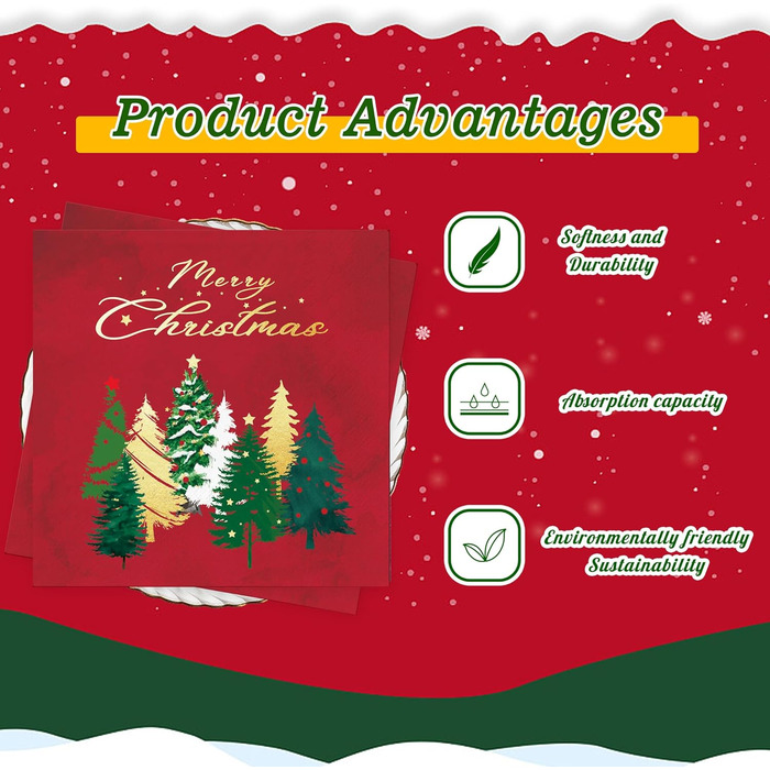 Червоні серветки Різдвяні ялинки серветки прикраса столу Різдвяна різдвяна прикраса Різдвяні серветки Різдвяні паперові серветки одноразові серветки &quotВеселого Різдва&quot 33 x 33 см 40 шт., 40 шт.