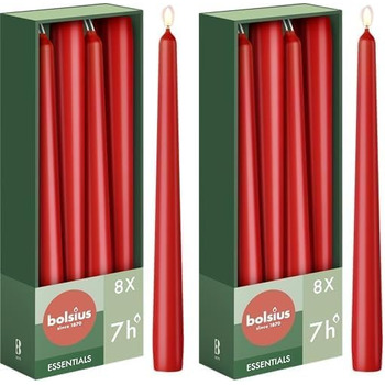 Набір з 16 конічних свічок 2,4 x 24,5 см, 2 упаковки по 8 шт, червоний Essentials Bolsius