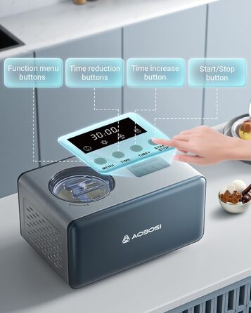 Морозивогенератор AAOBOSI 1,5 л з 4 режимами, морозивогенератор без попереднього заморожування з компресором, технологія тривалого охолодження, РК-екран - морозивогенератор для м&39якого морозива, машина для слэшу, Spring Lane (15,0 кг)