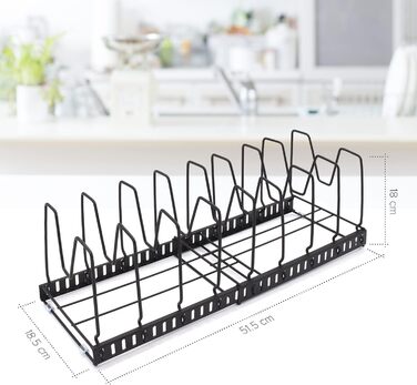 Підставка для посуду розсувна 51,5 x 18,5 см, на 9 відділень, чорна joeji's Kitchen