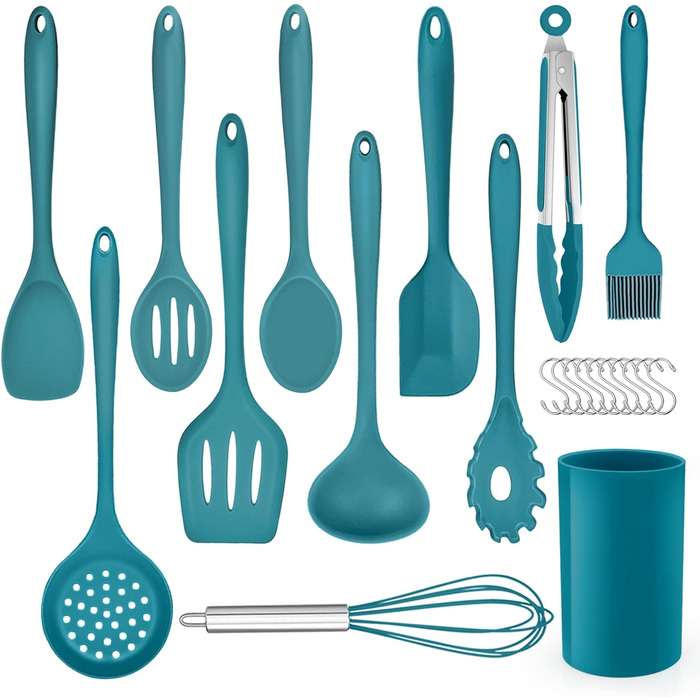 Набор кухонных гаджетов Herogo, набор силиконовой кухонной утвари из 22 предметов с держателем для посуды, термостойкие кухонные столовые приборы, кухонная утварь, здоровая и с антипригарным покрытием, можно мыть в посудомоечной машине, (синий)