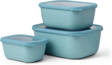 Прямокутний набір Cirqula з 3 предметів з кількома мисками - Банки для зберігання з кришкою - Підходить як ящик для зберігання, холодильник, морозильна камера та посуд для мікрохвильової печі - 750, 1500 і 3000 мл - (Nordic Green, набір 3 шт. и (750, 1500