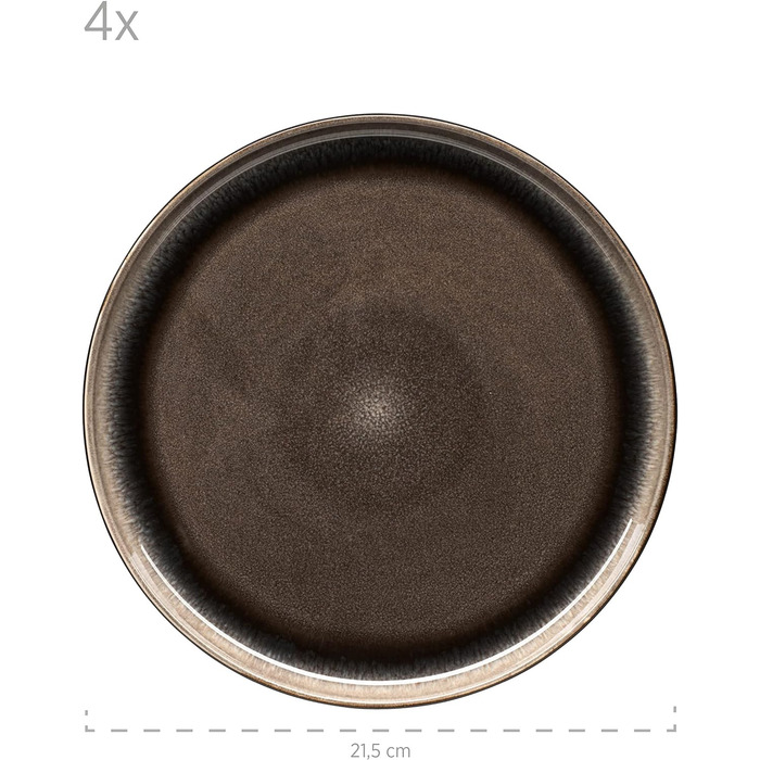 Сучасний набір на 4 персони в захоплюючому вінтажному образі, великі плоскі обідні тарілки з кераміки, керамограніту, сірий/чорний (десертна тарілка, сіра / чорна)