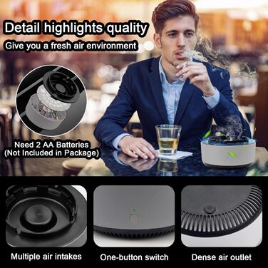 Бездимна попільничка з очищувачем повітря сірий Pipihome