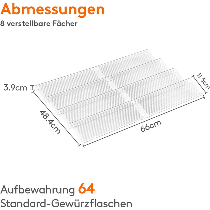 Органайзер для спецій пластиковий розсувний, 48,4 x 66 x 3,9 см, прозорий Lifewit