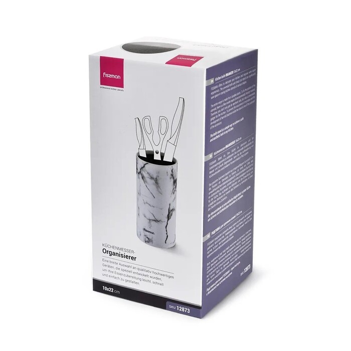 Підставка для кухонних ножів та ножиць Fissman 10x22 см пластик мармур (12873)